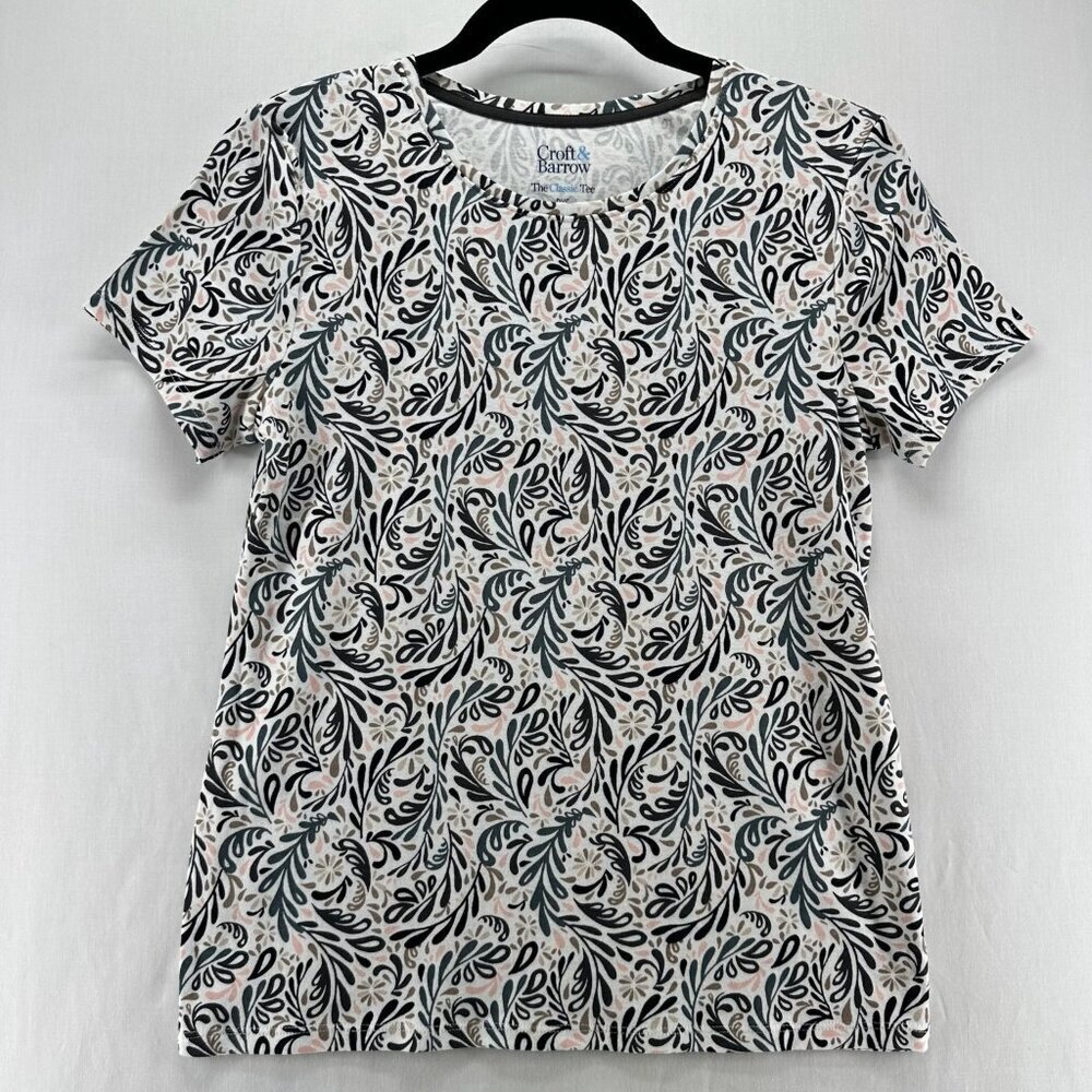 Croft & Barrow The Classic Tee Womens PXS Crew Neck Short Sleeve Leaf Multicolor